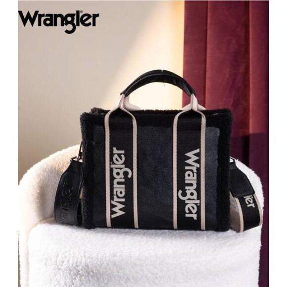 NWT Wrangler Sherpa Small Canvas Tote Crossbody Bag - Black - Picture 1 of 5
